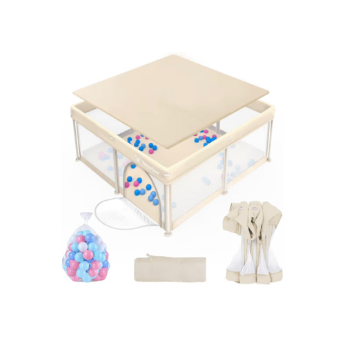 Foldable Baby Playpen for Babies and Toddlers, 50x50 Inch Portable Play Yard, Collapsible Play Pen with Mat, Visible Mesh, 50 Ocean Balls, Indoor/Outdoor Baby Fence Activity Center for Home