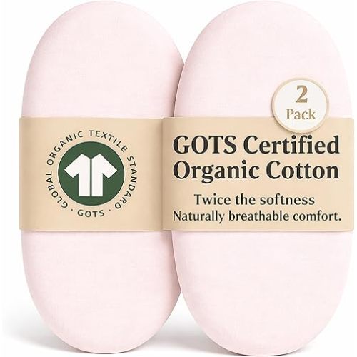 Bunnyjik Bassinet Sheets 15x33 inches, GOTS Certified 100% Organic Cotton - Premium Weight Turkish Cotton Fitted Mattress Cover,Unisex Newborn Essentials for Oval or Rectangle Bassinet Bed Pads