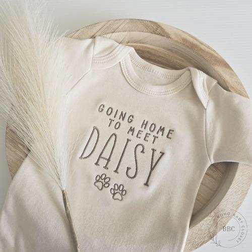 Embroidered Going Home to Meet My Pups Puppy Onesie® brand, New Best Friend Onesie® Personalized Dog Name Onesie® Dog Name Z14
