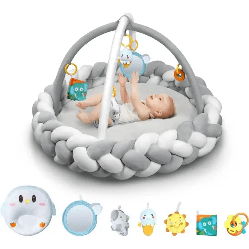 Yacul Baby Play Gym Mat, Thick Soft Baby Gym Tummy Time Activity Mat with Detachable Toys, Stage-Based Developmental Activity Gym & Play Mat for Baby to Toddler