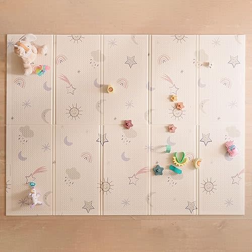 Nuby Reversible Baby Floor Mat, 77" x 58" - Foldable and Lightweight Baby Play Mat for Floor - Easy Storage and Travel - Stars and Sky