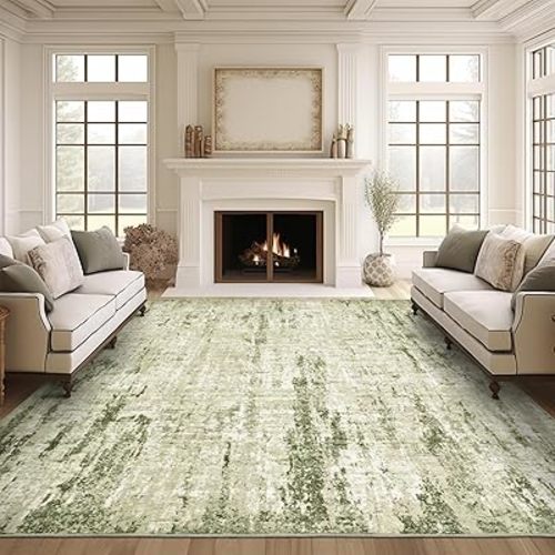 Valenrug Washable Rug - Stain Resistant Area Rugs for Living Room, Non Slip Backing Printed Rugs for Bedroom, Folable Machine Washable Area Rug(Green,9'x12')