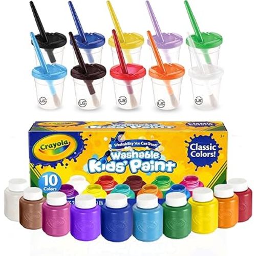 Kids Painting Set, Washable Paint for Kids with Paint Cups and Toddler Paintbrushes, Non Toxic Washable Finger Paints 2 oz Each, Toddler Painting Supplies