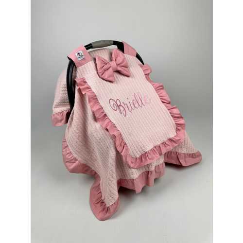 Car Seat Cover Baby Girl - Car Seat Cover with Mesh - Car Seat Canopy Blush Ruffles - Personalized Baby Shower Gift - Newborn Gift