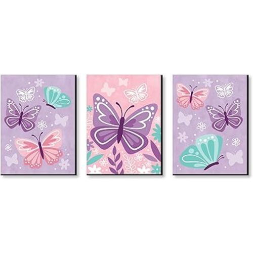 Big Dot of Happiness Beautiful Butterfly - Floral Nursery Wall Art and Kids Room Decor - 7.5 x 10 inches - Set of 3 Prints
