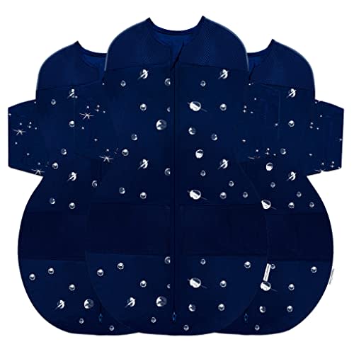 Happiest Baby SNOO Sleep Sack - 100% Organic Cotton Baby Swaddle Blanket - Doctor Designed Promotes Healthy Hip Development - 3-Pack Bundle (Midnight Planets, S, M, L)