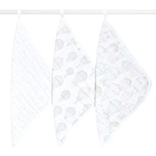 aden + anais Organic Oversized Washcloth 3-Pack, Super Soft 100% Organic Cotton Muslin, Gentle on Skin, 3 Absorbent 12x12 Layers, Softer with Every Use, for Babies Infants Toddlers, Above The Clouds