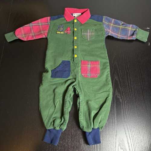 Vintage 90s GYMBOREE Toddler Boy Size Small (18-24M) One-Piece Romper Green Blue 1990s