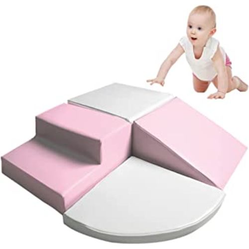 Wonder Space Tiny Climb and Crawl Soft Foam Play Set, Indoor Room Preschool Corner Baby Stage Slide Activity Play Structure, Motor Skills Early Development Gym Toy for Toddlers and Kids (Pink)