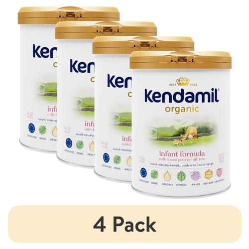(4 pack) Kendamil Organic Whole Milk Infant Formula Powder, European with HMOs, Prebiotics, No Palm Oil or added Soy, with DHA, Can, 28.2oz