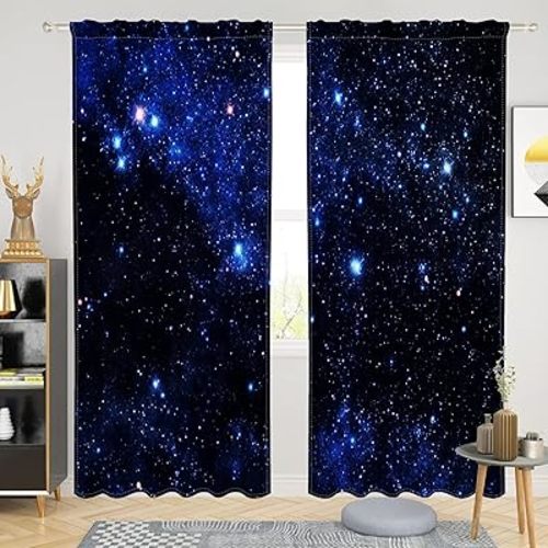 Renaiss 42 x 84 Inch Galaxy Blackout Curtains Outer Space Nebula Universe Starry Sky Night Print Room Darkening Window Curtains Home Decor Bedroom Living Room Rod Pocket Window Drapes Linen 2 Panels