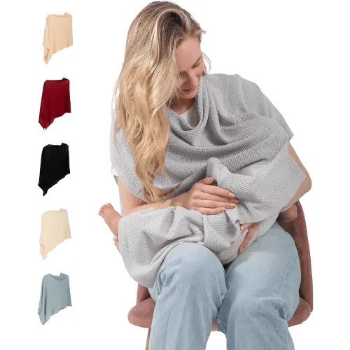 Breathable Nursing Cover Up for Breastfeeding - Privacy Nursing Covers - Improved Ponchy by Gold Mamas - Newborn Essentials Must Haves - TrueGray