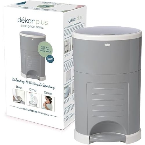 Diaper Dekor Plus Hands-Free Diaper Pail | Gray | Easiest to Use | Just Step – Drop – Done | Doesn’t Absorb Odors | 20 Second Bag Change | Most Economical Refill System |Great for Cloth Diapers