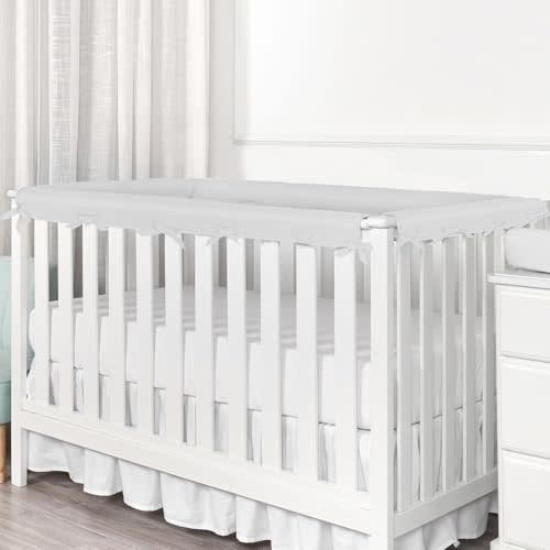 4pc Breathable Crib Rail Covers for Teething Sets, Edge Bumpers, Mesh Soft Edge Strip(Grey) (4pc-01)