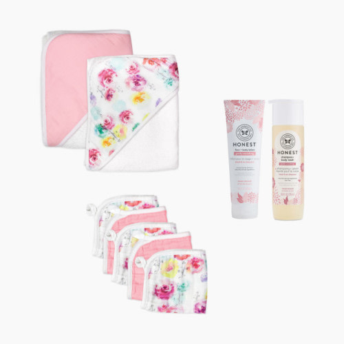 Honest Baby Clothing 9-Piece Organic Cotton Bath Gift Set - Rose Blossom, Os