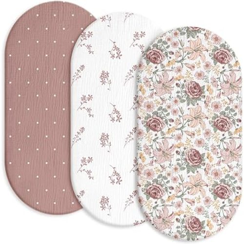 Gllquen Baby Muslin Bassinet Sheets 3pk, Soft Cotton Baby Sheet Girl 33x17