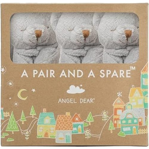 Angel Dear Unisex Baby Grey Bears Blankies Pair and A Spare 3 Piece Set, O/S