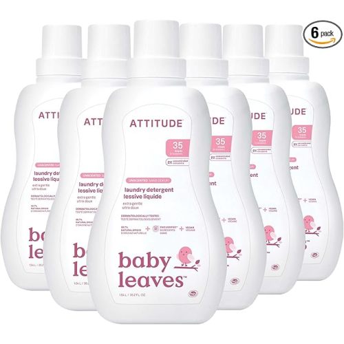 ATTITUDE Baby Laundry Detergent, EWG Verified, Plant and Mineral-Based Formula, HE Compatible, Vegan Household Products, Unscented, 35 Loads, 35.5 Fl Oz (Pack of 6)
