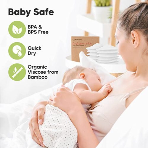Organic Nursing Pads - 14 Washable Viscose Derived from Bamboo Breastfeeding Pads, Wash Bag, Reusable Breast Pads for Breastfeeding, Nipple Pads for Breastfeeding Essentials(Soft White, L 4.8")