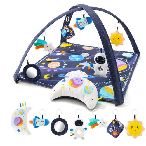 Free Shipping! The Peanutshell Space-Themed 7-in-1 Baby Activity Play Gym and Playmat with Mirrors, Toys, Textures