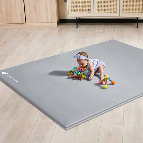 ANGELBLISS Baby Playpen Mat, 71"x 59"x 1.18" Self-Inflating Play Mat for Babies and Toddlers, Roll Up & Waterproof Foam Crawling Mat for Floor, Portable Playmat for Babies with Travel Bag Grey - 71×59in