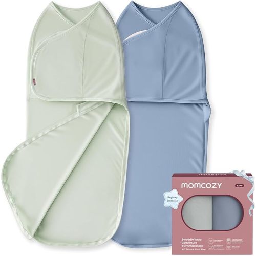 Momcozy Baby Swaddles for 0-3 Months, Noiseless Fasteners & Easy Wrap Design, Perfect for New Parents, Unisex Gift Set of 2, Green & Blue