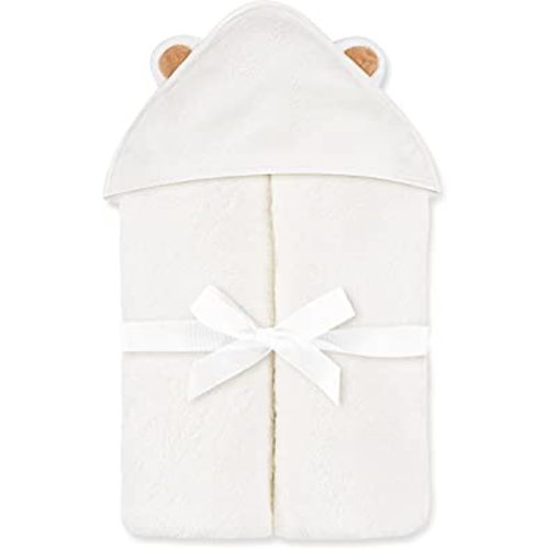 Natemia Baby Hooded Towel - Premium Ultra Soft Baby Bath Towel with Animal Design - Rayon from Bamboo Hooded Baby Towels for Newborn to Toddler - Made in Turkey - Perfect Baby Gifts - White Bear