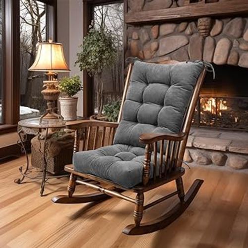 Rocking Chair Cushion,Tufted Non-Slip Comfortable Rocking Chair Cushions Indoor with Ties,Striped Rocking Chair Pads,Gray