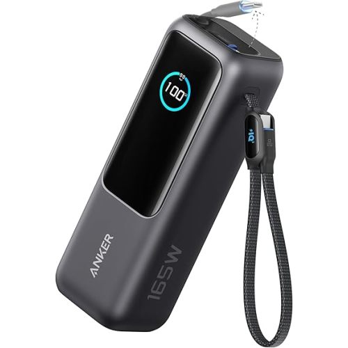 ANKER Laptop Power Bank, 25,000mAh Portable Charger with Triple 100W USB-C Ports for Multi-Device Charging, Built-in and Retractable Cables, for iPhone 16/15 Series, MacBook, Samsung, and More