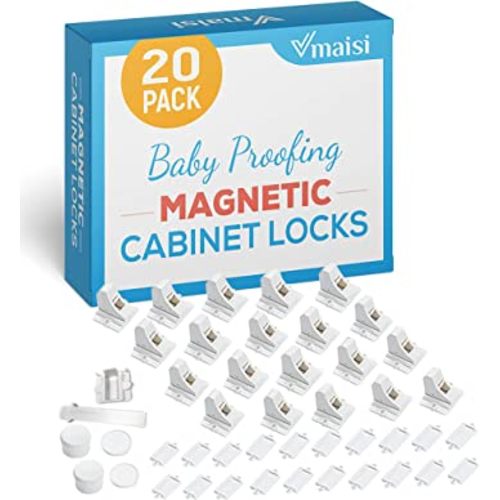 20 Pack Magnetic Cabinet Locks Baby Proofing - Vmaisi Children Proof Cupboard Drawers Latches - Adhesive Easy Installation