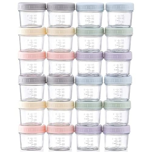 VITEVER 24-Pack Glass Baby Food Storage Containers - 4 oz Baby Food Storage Jars With Lids, Baby Food Maker, Microwave, Dishwasher & Freezer Safe - 4OZ 24PACK