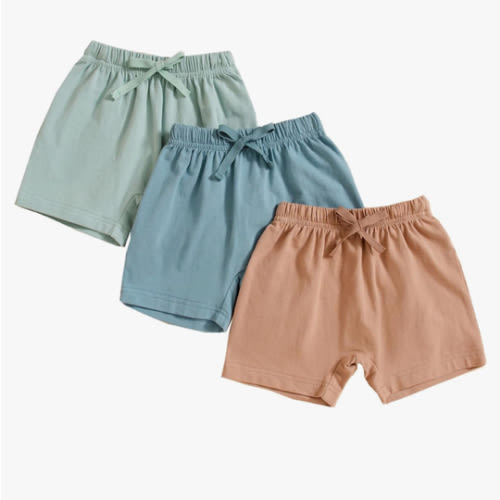 3 Pack Baby Boy Shorts Solid Cotton Short with Drawstring Casual Summer Bottoms Pants
