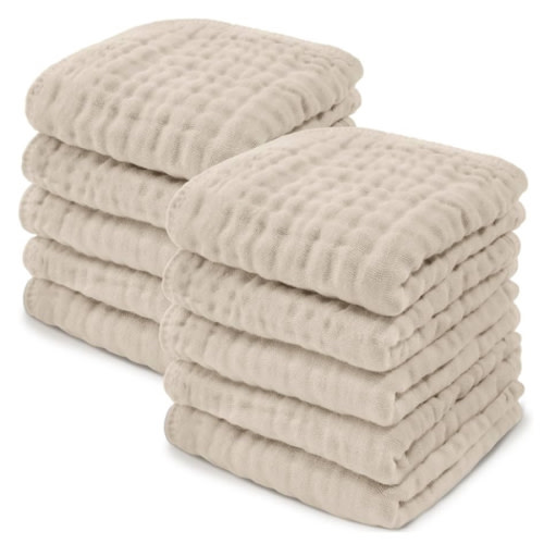 Comfy Cubs Muslin Baby Washcloths 10 Pack - Soft 6-Layer Cotton Wash Cloths for Sensitive Skin - 10"x10" Large, Gentle, Absorbent Infant Essentials for Newborn and Toddlers - (Multi Boy)