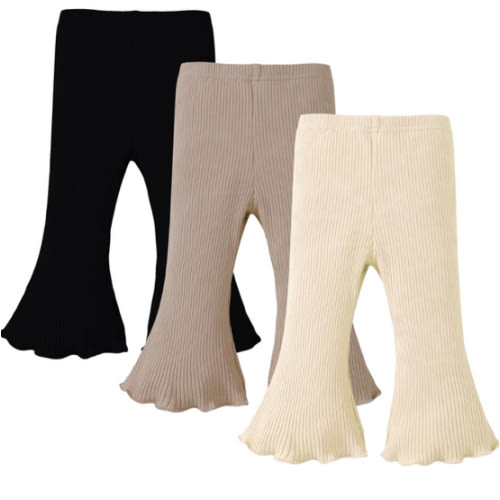 SOBOWO Baby Girl Flare Pants 3 Pack Toddler Solid Ribbed Ruffle Bell Bottoms Pants Trousers Fall Outfits