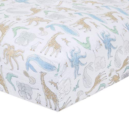 aden + anais Essentials Classic Crib Sheet, 100% Cotton Muslin, Super Soft & Breathable, Tailored Snug Fit, Natural History-Species