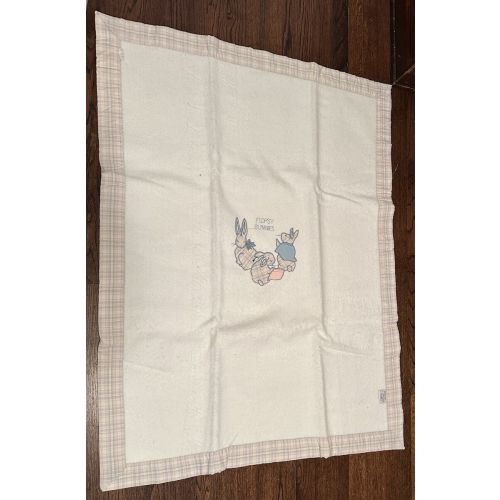 Vintage Quiltex Beatrix Potter Rare Tartan Edge Crib Blanket Ivory 37x47