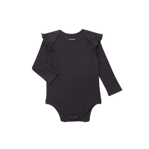 Garanimals Baby Girl Ruffle Shoulder Ribbed Bodysuit with Long Sleeves, Sizes 0-24 Months