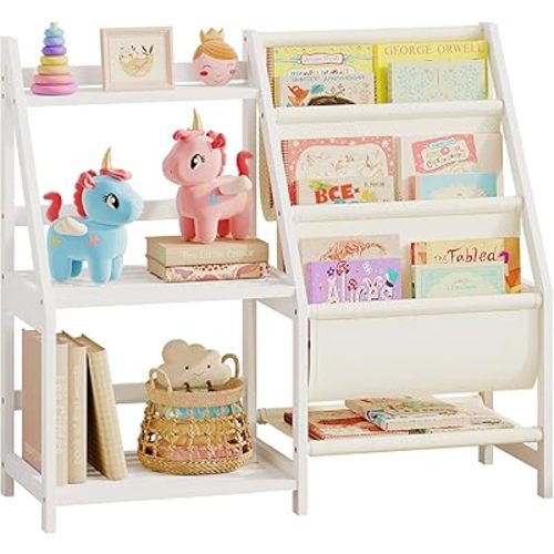 BAMBANG Kids Bookshelf and Toy Storage, 3 Tier Toddler Book Shelf, Montessori Bookshelf Baby Bookcase for Nursery, Bedroom, Playroom, Toy Storage Organizer, White