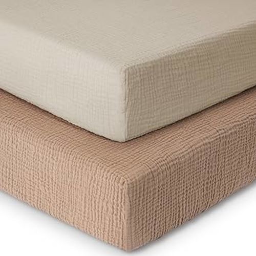 Yoofoss Muslin Crib Sheets for Boys Girls 100% Cotton Fitted Baby Crib Sheet 2 Pack Soft and Breathable for Standard Crib Mattress & Toddler Mattress 52"x28"