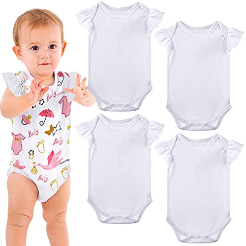 Honoson 4 Pieces Sublimation Baby Blank Bodysuits White Short Sleeve Bodysuits for Baby Ruffle Jumpsuit Fabric and Polyester