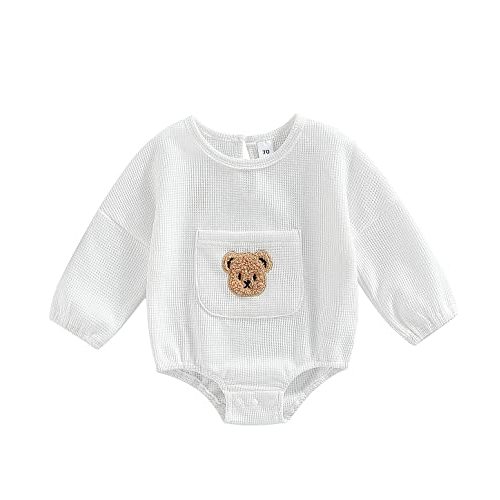 Douhoow Cute Baby Sweatshirt Romper Waffle Knit Baby Clothes Infant Girl Boy Fall Winter Outfits