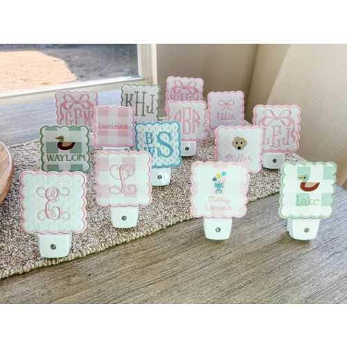 Custom Embroidered Night Light with Interchangeable Shade, Monogrammed Nightlight, nursery decor, baby gift