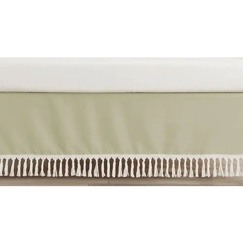Sweet Jojo Designs Solid Sage Green Girl Baby Crib Skirt Bed Dust Ruffle Bedskirt Nursery Off White Tassel for Watercolor Boho Floral Garden Flower Bohemian Farmhouse Vintage Shabby Chic Beige Nature