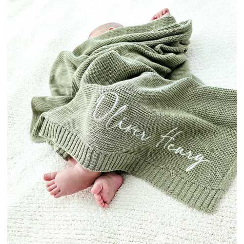 Personalized Baby Blanket, Soft Cotton Knit Baby Blanket, Custom Baby Name Blanket, Baby Shower Gift,Newborn Blanket, Keepsake Gift for Baby