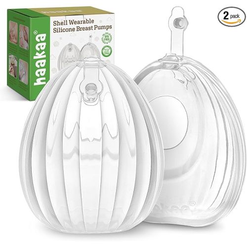 haakaa Shell Wearable Silicone Breast Pump - Silicone Hands Free Breast Pump - Passive Breast Milk Collector Shell for Newborns - Breastfeeding Essentials - 4oz/120ml,2 Count