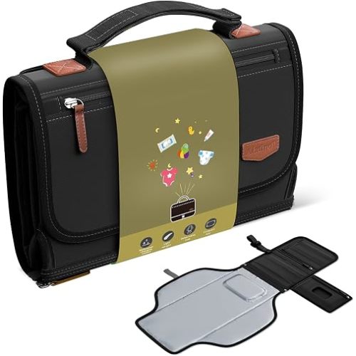 Alatino Portable Diaper Changing Pad for Baby, Detachable Travel Changing Pad with Baby Wipes Pocket, Gifts for Baby Shower, Newborn Girls and Boys (Black)