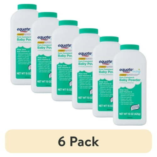 (6 pack) Equate Baby Cornstarch Baby Powder with Aloe Vera and Vitamin E, 15 oz, Compare to the Ingredients of Johnson's® Baby Powder Cornstarch