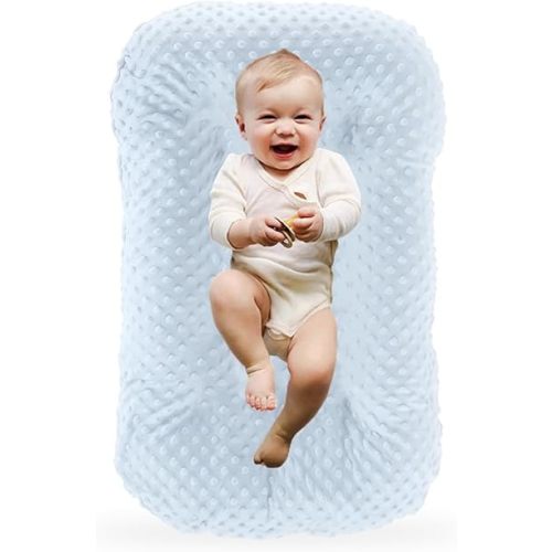 Baby Lounger for Newborn,Baby Play Mat Soft Cotton Breathable for Playtime & Relaxation,Flat Babies Essentials Gifts,0-12 Months Home Travel(Blue Bean)