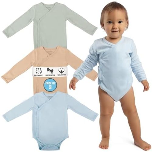 Cotton Kimono Baby Onesies - Girl & Boy Baby Clothes with Mitten Cuffs, Nickel-Free Snaps Newborn Onesies Unisex