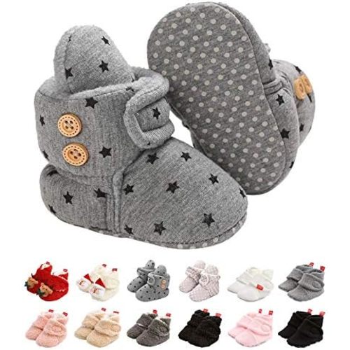 Baby Winter Warm Booties Newborn Boys Girls Soft Fleece Boots Non Slip Sole First Walker Shoes Unisex Infant Snow Slipper Socks 0-18 Months